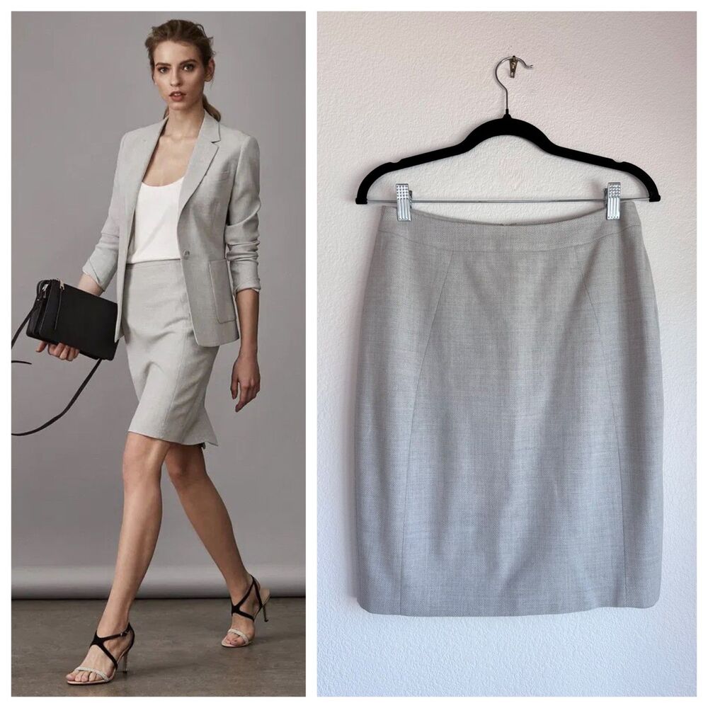 REISS Gray Haven Tailored Pencil Skirt High Waist Office Corporate Sz 4 US 8 UK